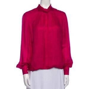 Bottega Veneta Magenta Silk Mock Neck Blouse - Size 44